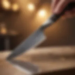 A close-up of a beautifully sharpened kitchen knife glistening under light