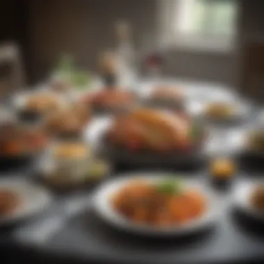 A beautifully arranged dinner table with an array of main course dishes.