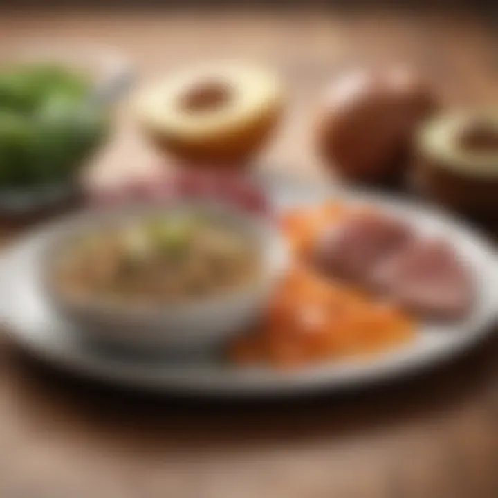 A plate featuring lean proteins and healthy fats that promote stable glucose levels.