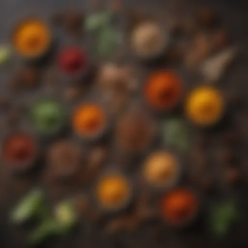 A vibrant assortment of fresh Indian spices arranged beautifully