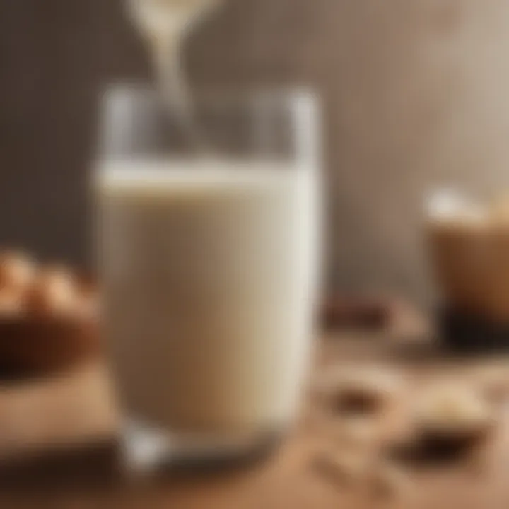 A close-up of freshly made soy milk in a glass, highlighting its creamy texture.