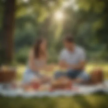 A couple enjoying a romantic picnic outdoors