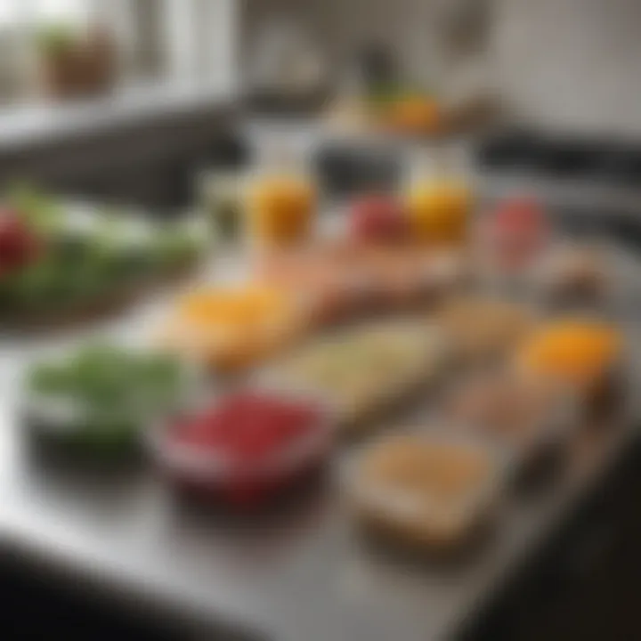 Organized meal prep station featuring glass containers