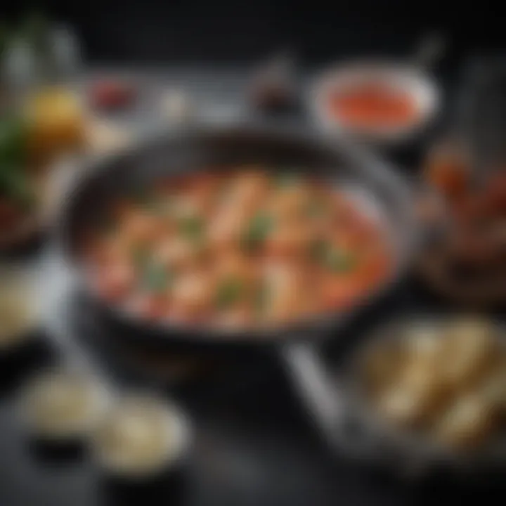 Material composition of the non-stick pan displayed with ingredients