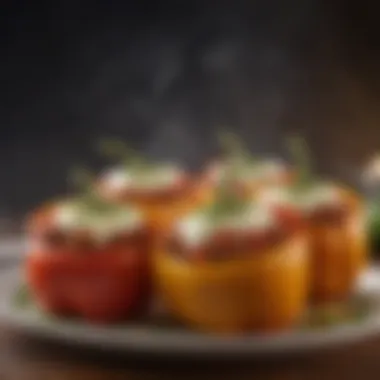 A steaming platter of stuffed bell peppers