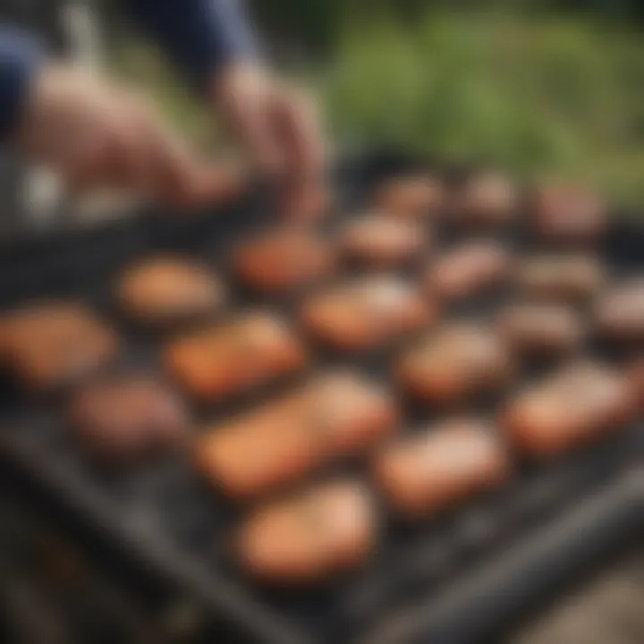 Grill set to optimal temperature with salmon steaks ready to cook