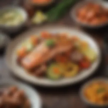 Plated Grilled Salmon with Complementary Sides Plated grilled salmon with side dishes
