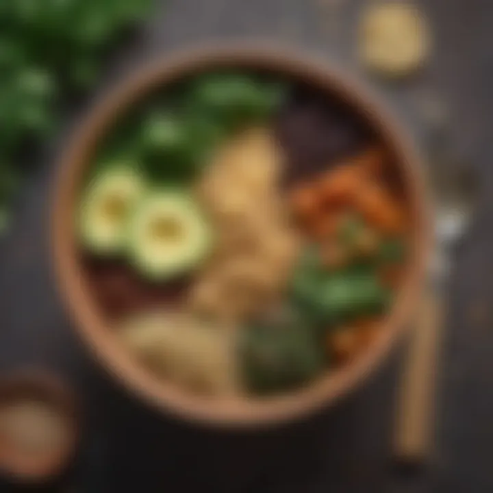 A wholesome bowl of quinoa paired with fresh greens and legumes