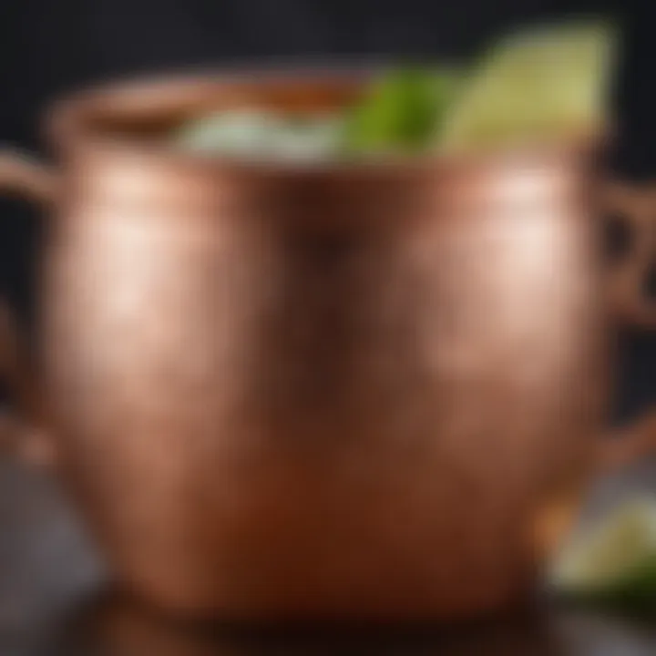 Close-up view of a hammered finish Moscow Mule mug showcasing its intricate texture