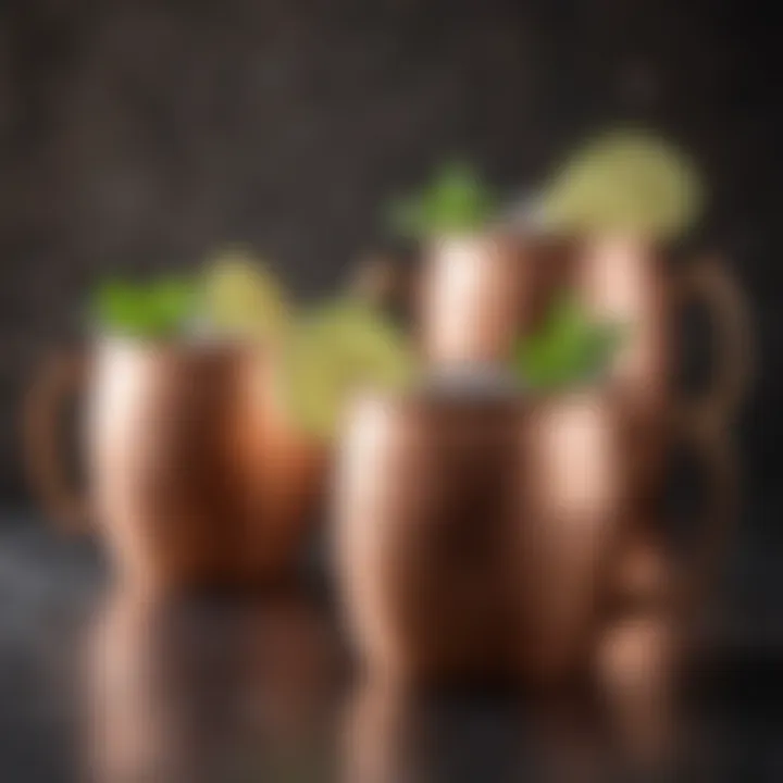 A collection of different styles of Moscow Mule mugs in a contemporary setting