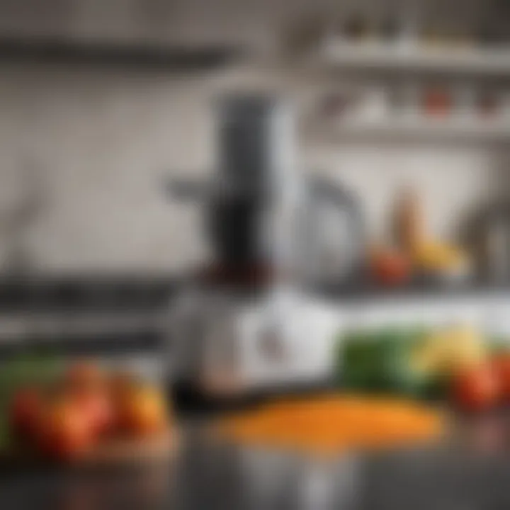 A sleek food processor on a modern kitchen countertop