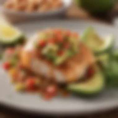 Baked chicken breast topped with avocado and salsa