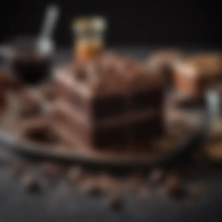 Arrangement of key ingredients for Hershey's Special Dark Cake including flour and cocoa