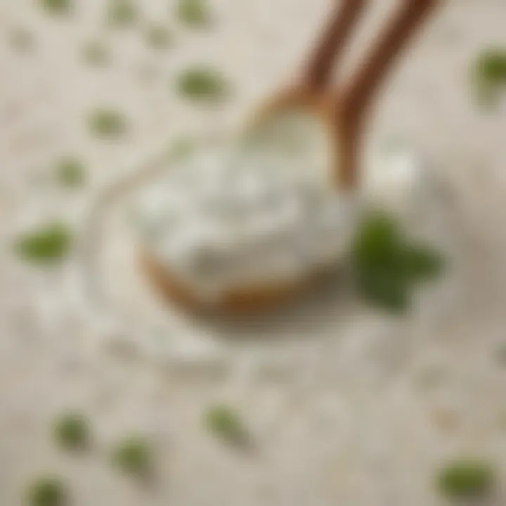 A close-up view of Hidden Valley Ranch dressing, showcasing its creamy texture and herbs.