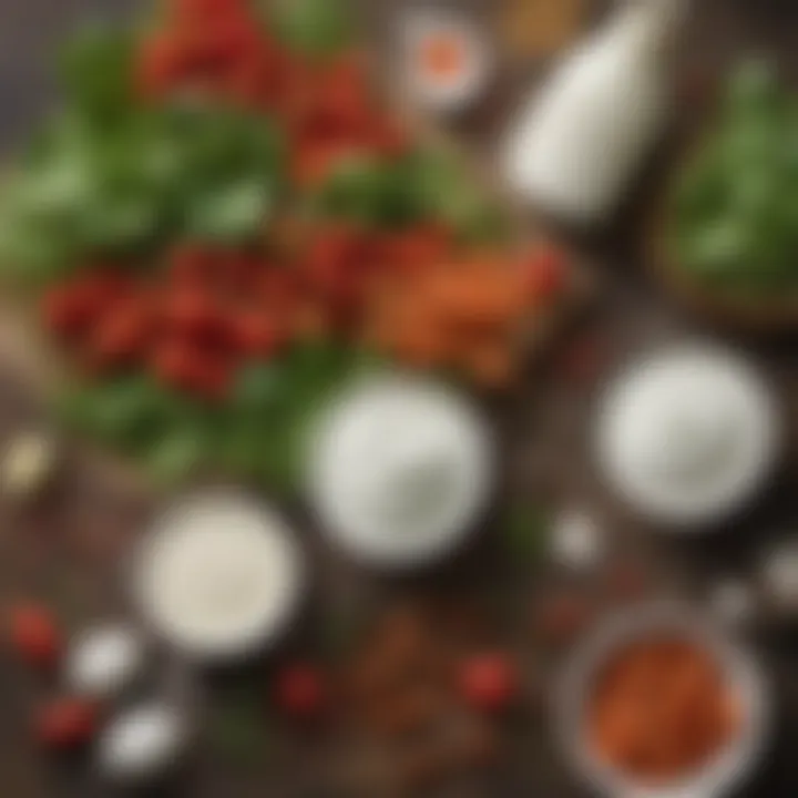 Fresh ingredients commonly found in ranch dressing, including herbs and spices.