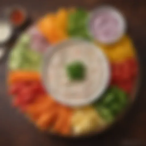 A vibrant platter of spicy ranch vegetable dip with colorful veggies