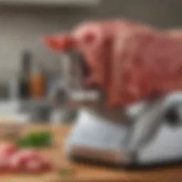 Close-up view of a modern meat mincer showcasing its features