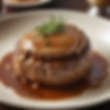 Juicy Salisbury steak garnished with gravy and herbs