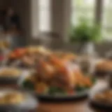 A beautifully arranged table set for a cozy Sunday dinner featuring a roasted chicken and seasonal vegetables.