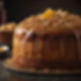 A beautifully glazed honey baked rum cake showcasing its rich texture and golden hue