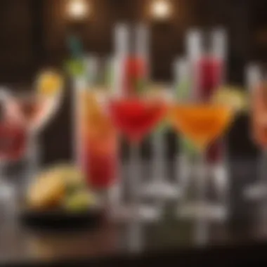 Stylish cocktail glasses and vibrant drinks