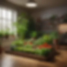 A vibrant indoor garden featuring various vegetable plants thriving in a well-lit apartment.