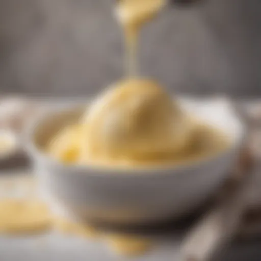 A creamy custard mixture in a saucepan