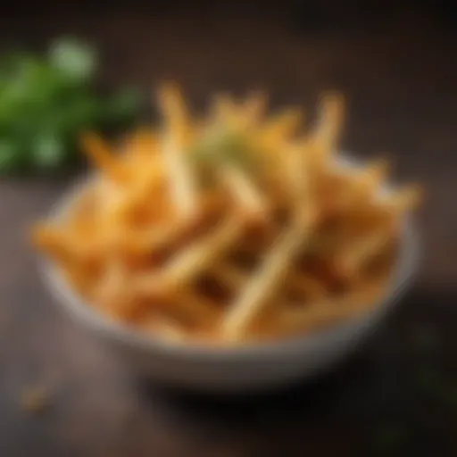 Golden crispy air-fried fries in a bowl garnished with herbs