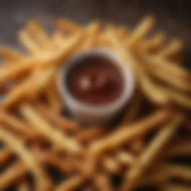 Close-up of seasoned air-fried fries with dipping sauce