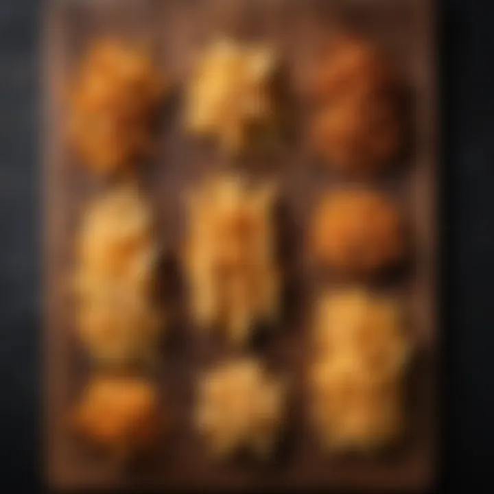 A variety of fry styles displayed on a wooden board