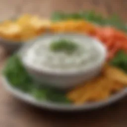 A vibrant bowl of ranch dip garnished with fresh herbs