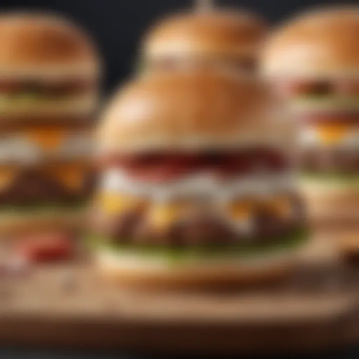 Assembled White Castle-style burgers with toppings, ready to serve.