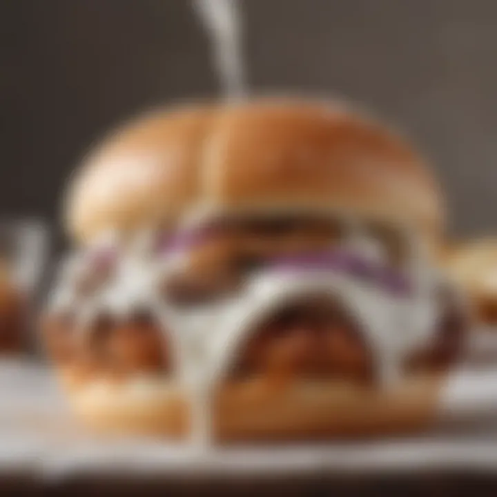 A close-up of a bite taken out of a White Castle-style burger, highlighting juicy flavor.
