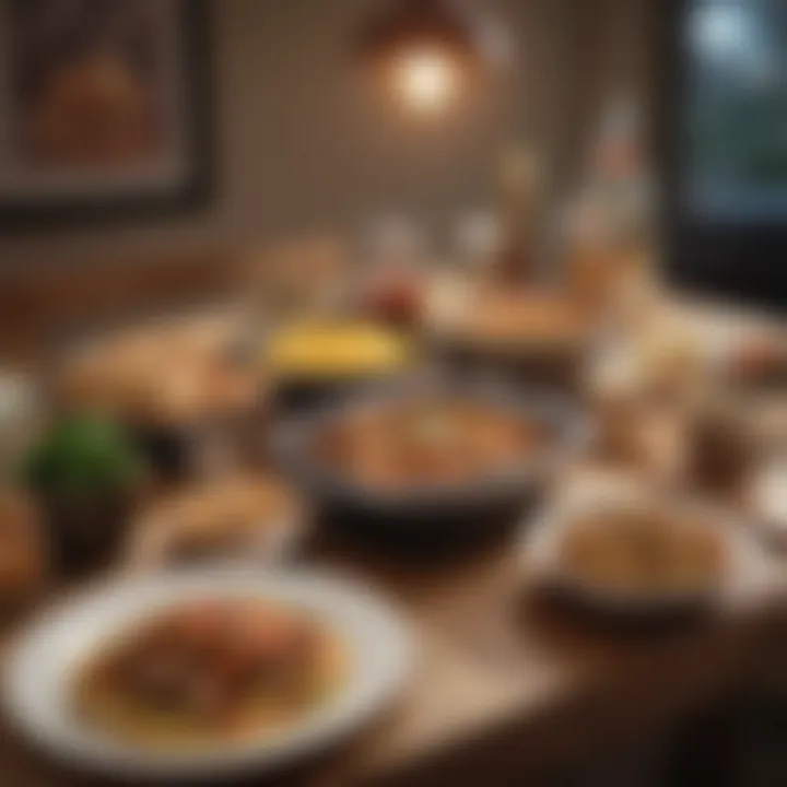 A cozy dining table set up with gourmet takeout containers.