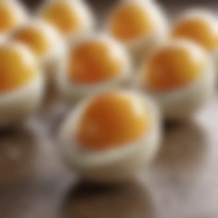 A close-up of a boiled egg with an elegant, simple design.