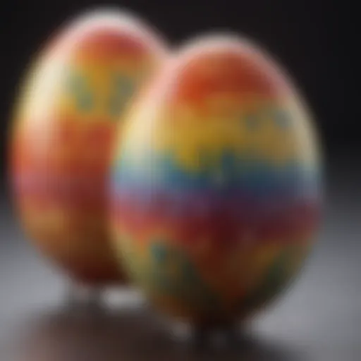 A beautifully dyed egg in vibrant colors showcasing artistic patterns.