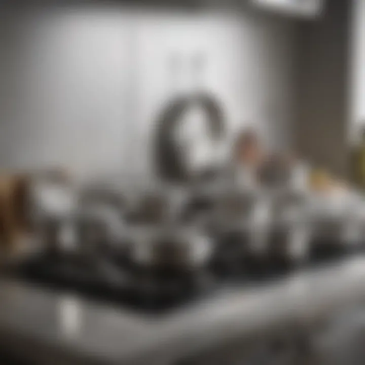 An array of stainless steel kitchenware elegantly arranged on a countertop.