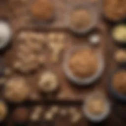 A variety of hypoallergenic ingredients for dog treats laid out on a wooden table.