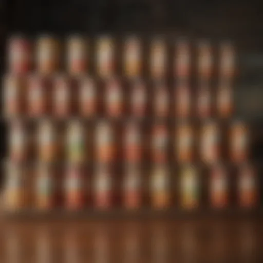 A variety of canned pizza sauces displayed on a rustic wooden table