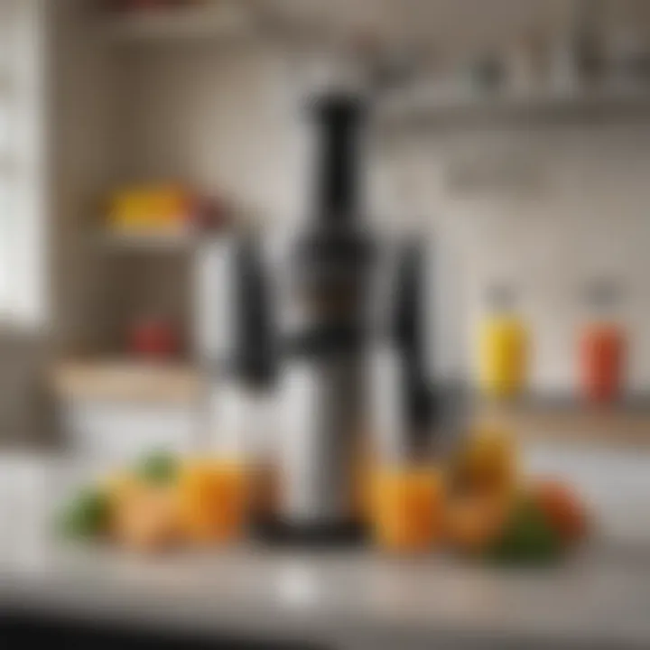 A sleek, compact juicer machine on a kitchen countertop