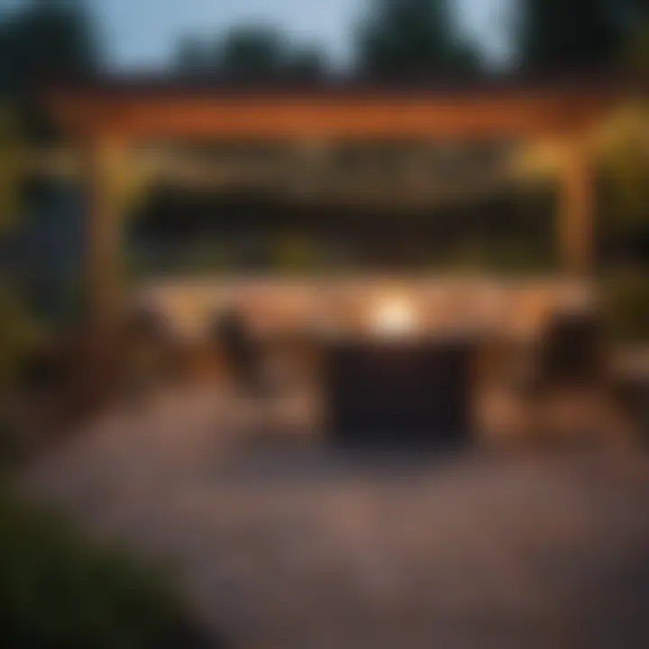 A multifunctional backyard space featuring a fire pit and dining setup.