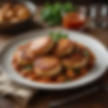 An elegant dish featuring chicken patties in a rich sauce