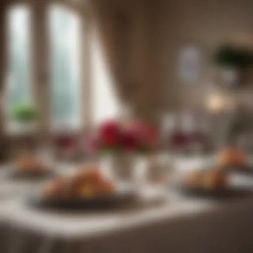 Elegant table setting for a romantic dinner for two with gourmet dishes.