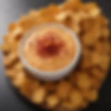 Spicy Cheese Dip with Hot Cheetos A vibrant cheese dip infused with Hot Cheetos, garnished and ready to enjoy.