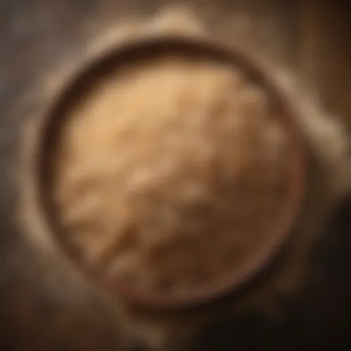 Close-up of cooked brown rice with a rustic background