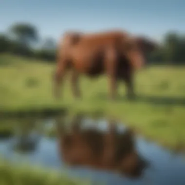 A lush pasture where grass-fed cattle graze under a clear blue sky