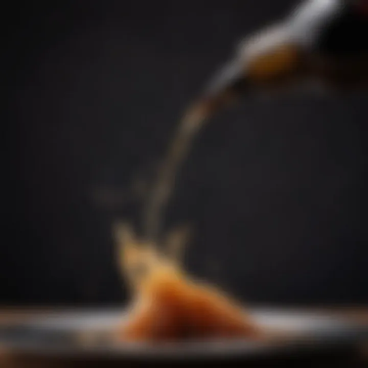 Close-up of pouring soy sauce