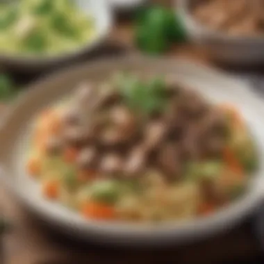 Keto Beef Stroganoff with Zoodles A plate of Keto Beef Stroganoff served over zoodles