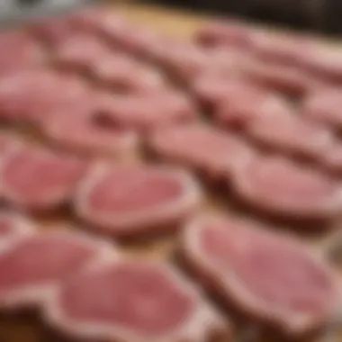 Selection of fresh lamb cuts at a butcher shop