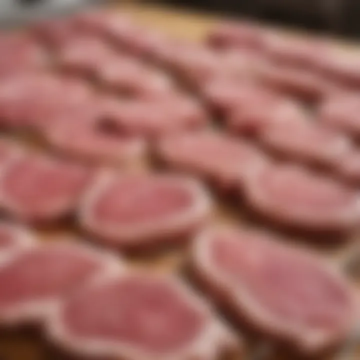 Selection of fresh lamb cuts at a butcher shop